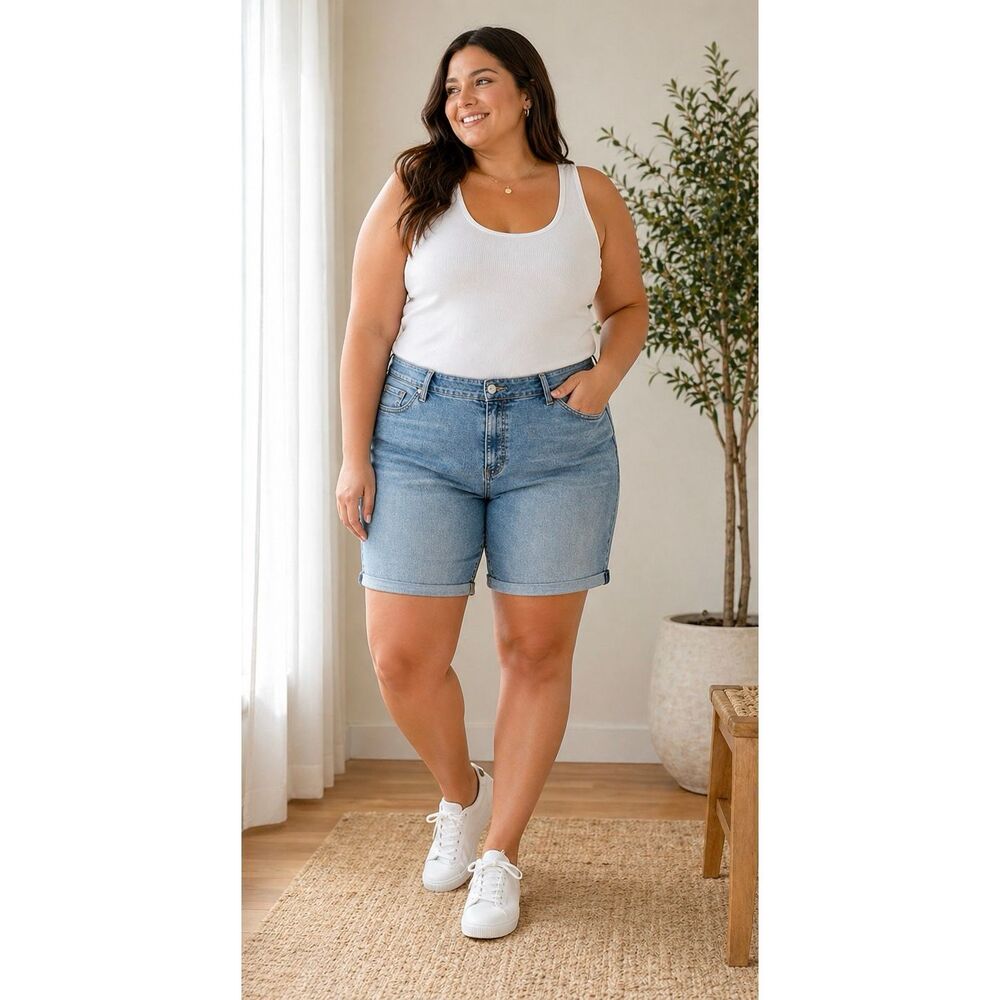 NYDJ Women's Denim Briella Roll Cuff Shorts Blue plus Size 28W NWT